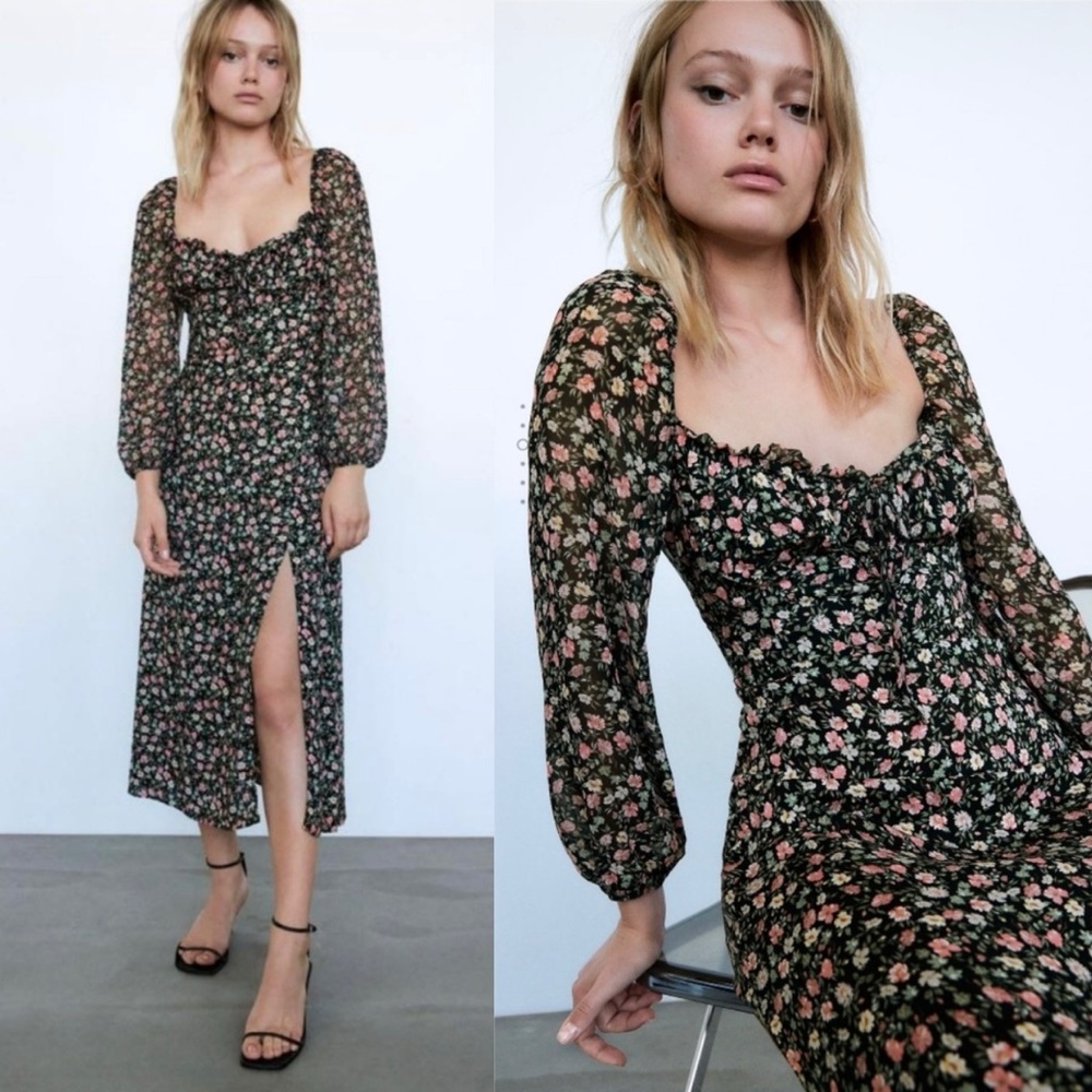 Zara Midi Floral Peasant Dress Blogger Favorite